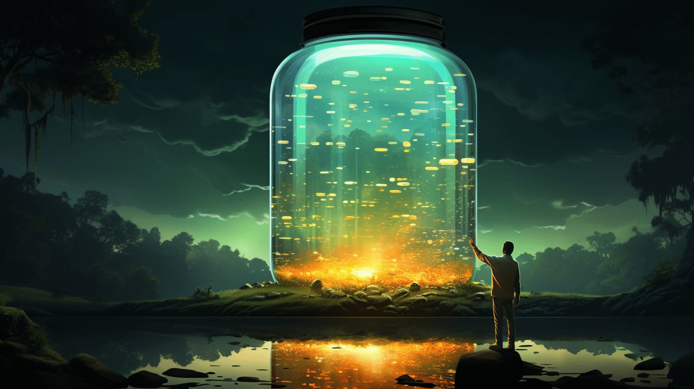 abstract image of a researcher studying a bottle of drug.