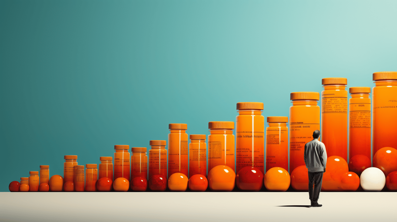 abstract image of a researcher studying a bottle of drug.