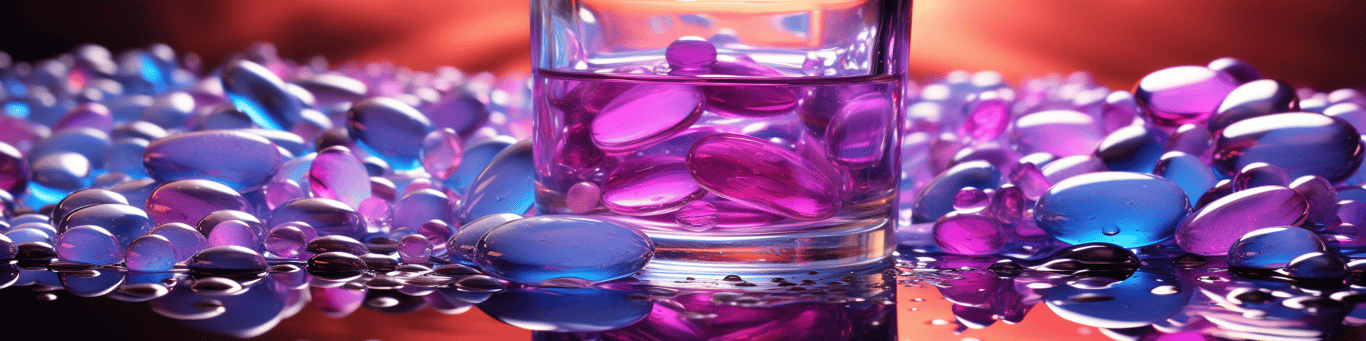image of drug pills surrounding a glass of water symbolizing drug consumption