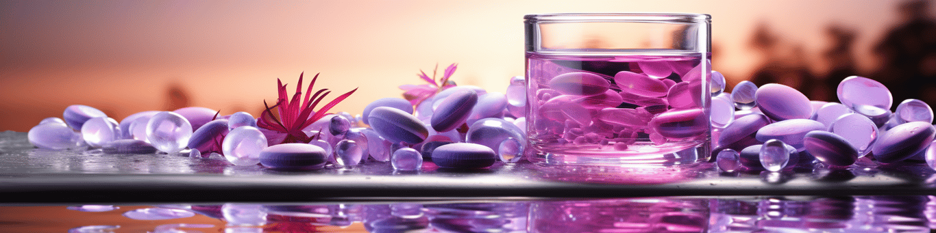 image of drug pills surrounding a glass of water symbolizing drug consumption