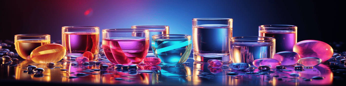 image of drug pills surrounding a glass of water symbolizing drug consumption