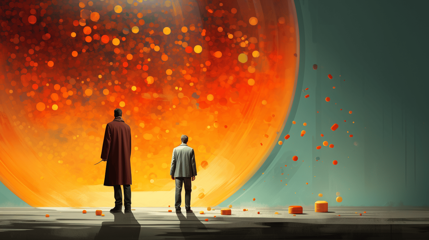 abstract image of a researcher studying a bottle of drug.