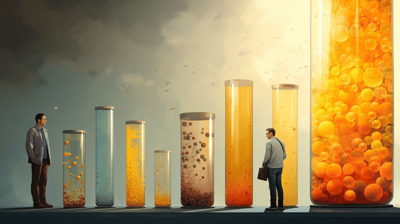 abstract image of a researcher studying a bottle of drug.