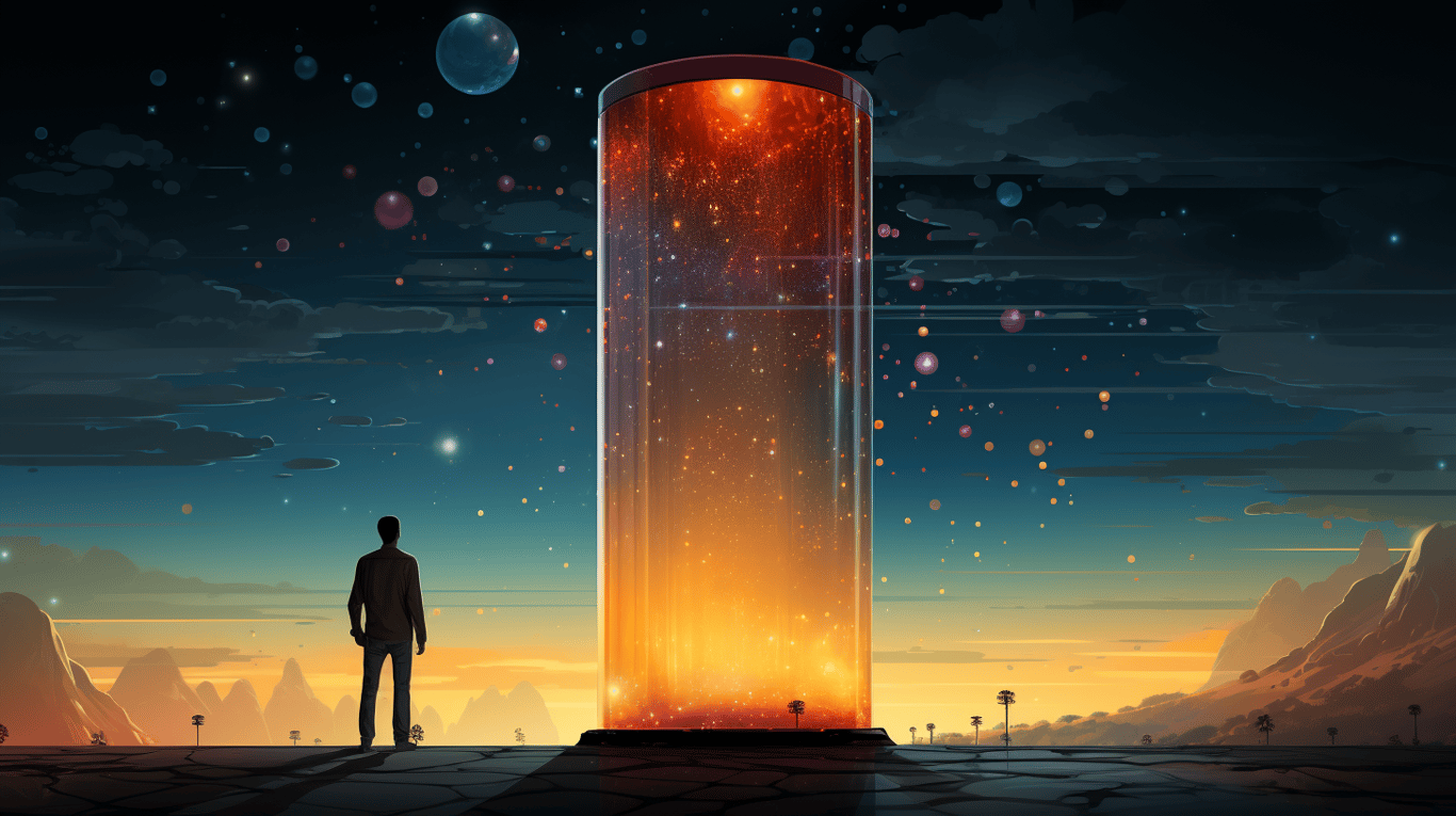 abstract image of a researcher studying a bottle of drug.