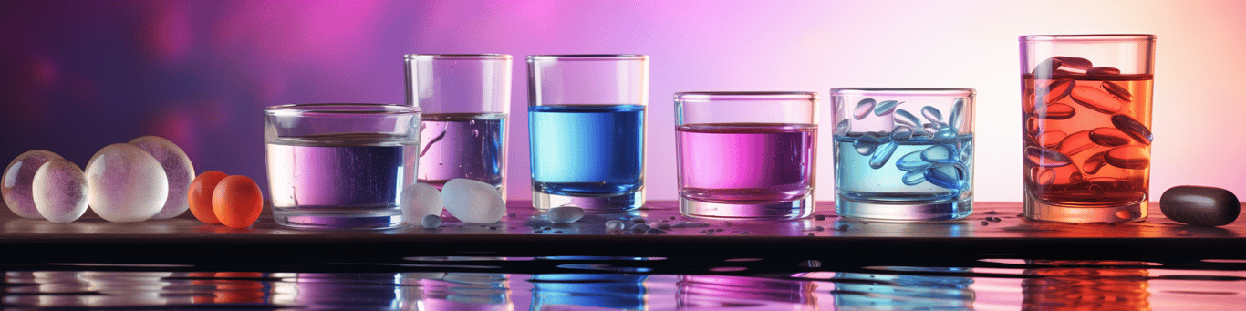 image of drug pills surrounding a glass of water symbolizing drug consumption