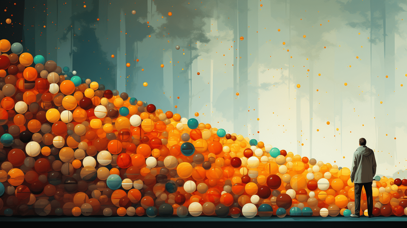 abstract image of a researcher studying a bottle of drug.