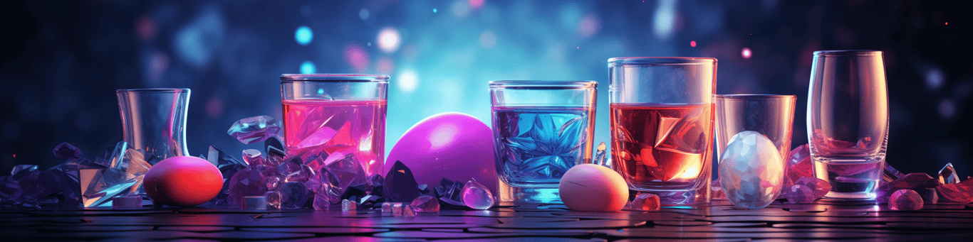 image of drug pills surrounding a glass of water symbolizing drug consumption