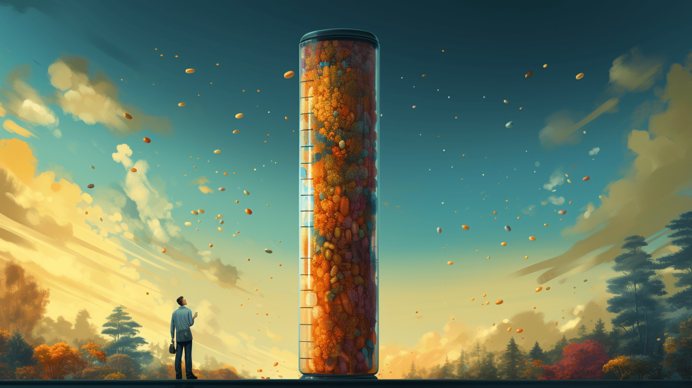 abstract image of a researcher studying a bottle of drug.