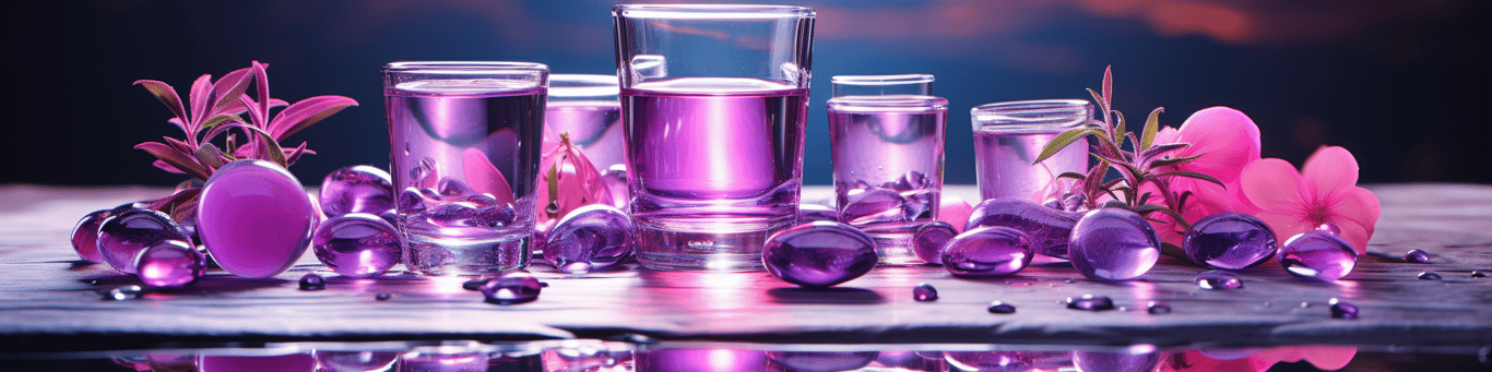 image of drug pills surrounding a glass of water symbolizing drug consumption
