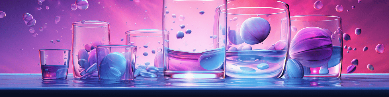 image of drug pills surrounding a glass of water symbolizing drug consumption