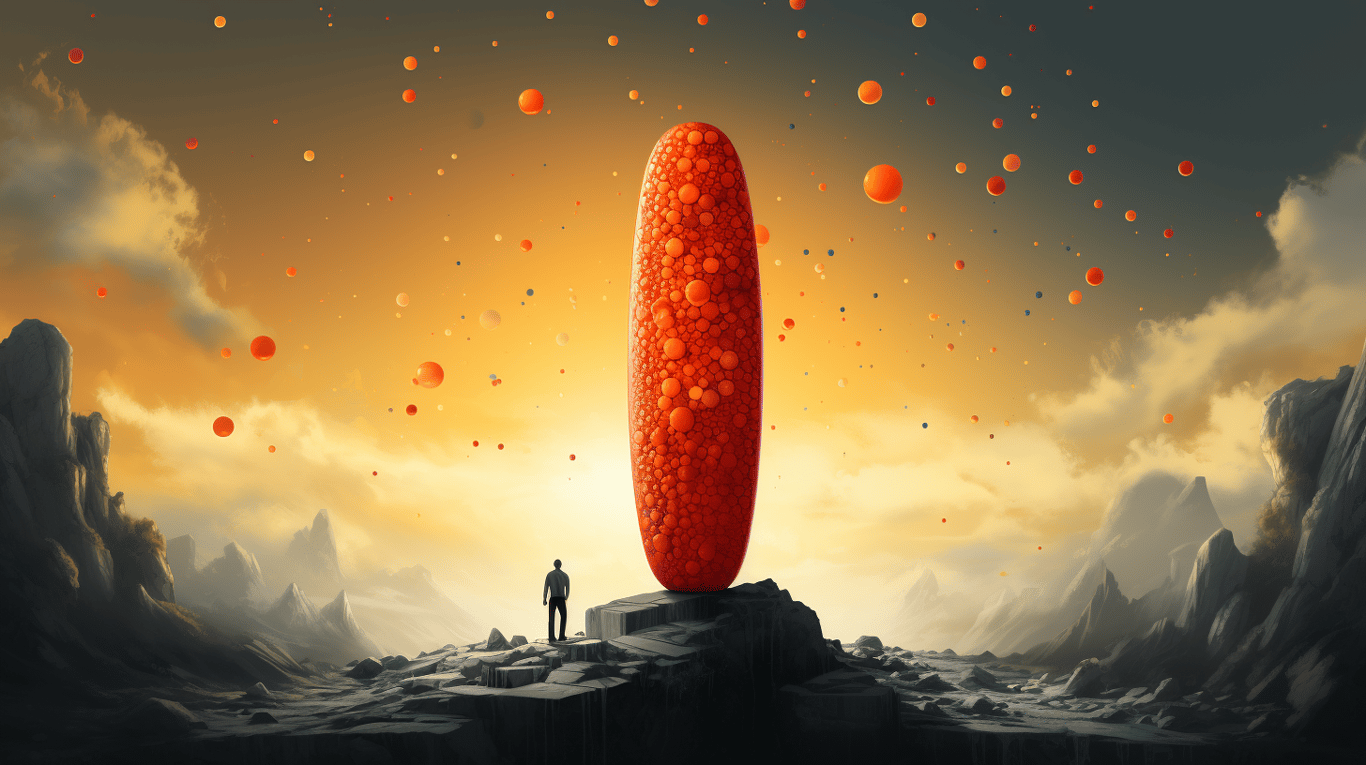 abstract image of a researcher studying a bottle of drug.