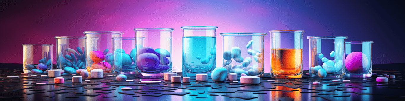 image of drug pills surrounding a glass of water symbolizing drug consumption