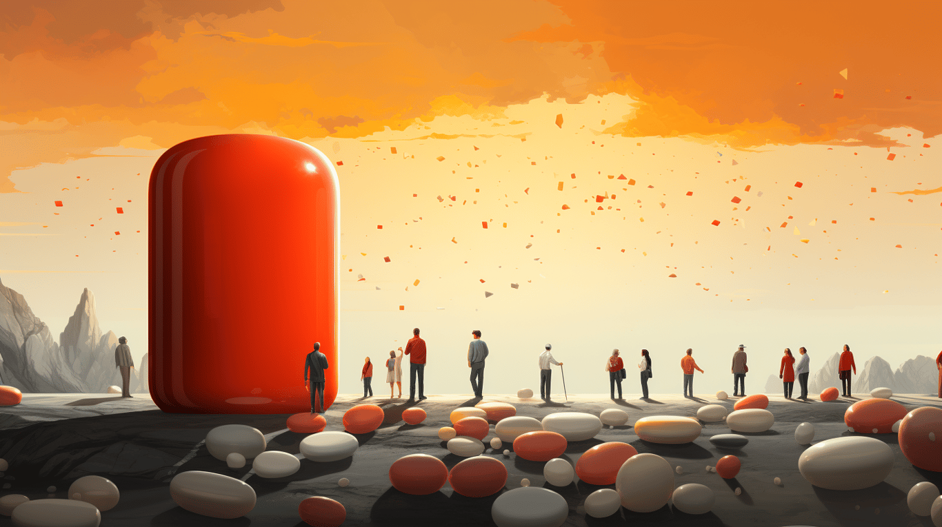 abstract image of a researcher studying a bottle of drug.