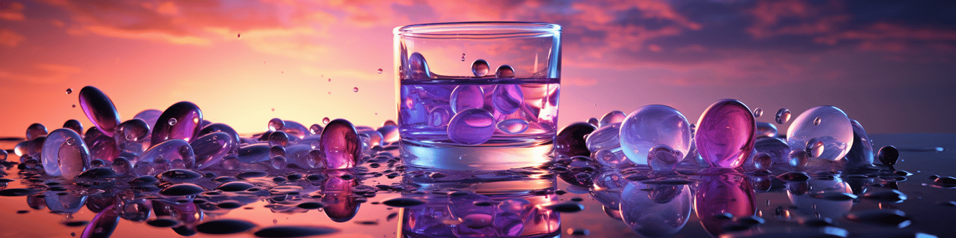 image of drug pills surrounding a glass of water symbolizing drug consumption
