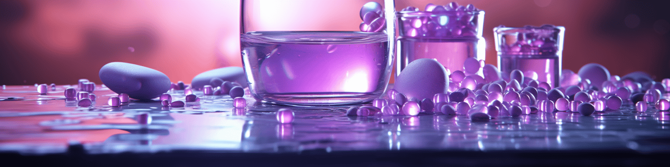 image of drug pills surrounding a glass of water symbolizing drug consumption