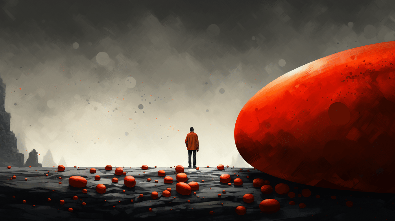 abstract image of a researcher studying a bottle of drug.