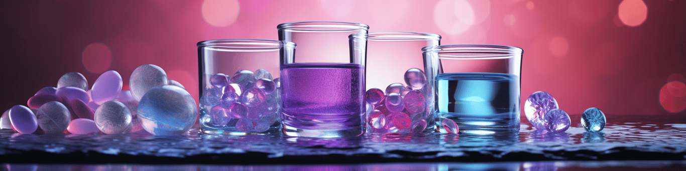 image of drug pills surrounding a glass of water symbolizing drug consumption