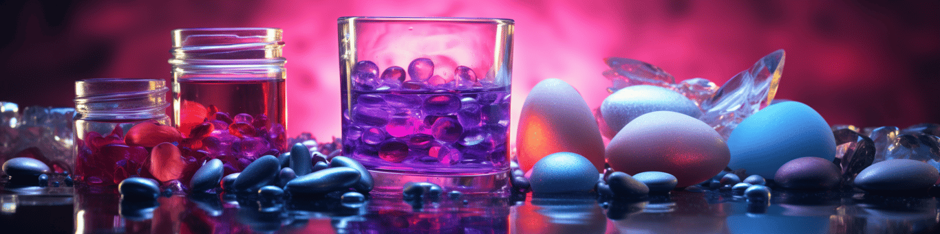 image of drug pills surrounding a glass of water symbolizing drug consumption