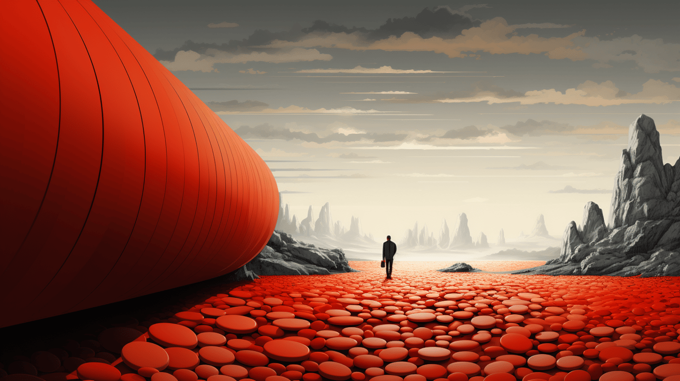 abstract image of a researcher studying a bottle of drug.