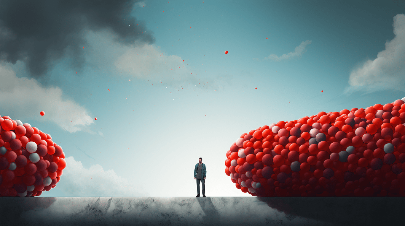 abstract image of a researcher studying a bottle of drug.