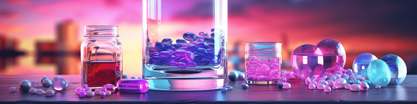 image of drug pills surrounding a glass of water symbolizing drug consumption
