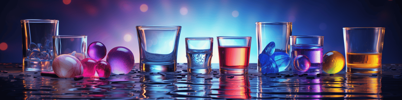 image of drug pills surrounding a glass of water symbolizing drug consumption