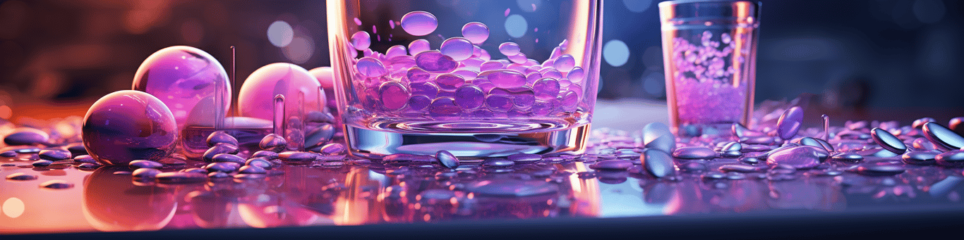 image of drug pills surrounding a glass of water symbolizing drug consumption