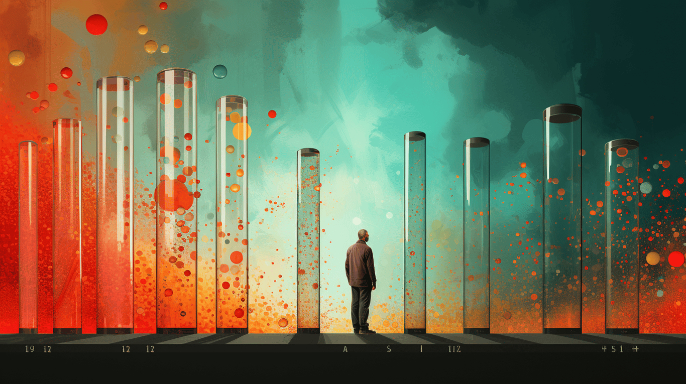 abstract image of a researcher studying a bottle of drug.