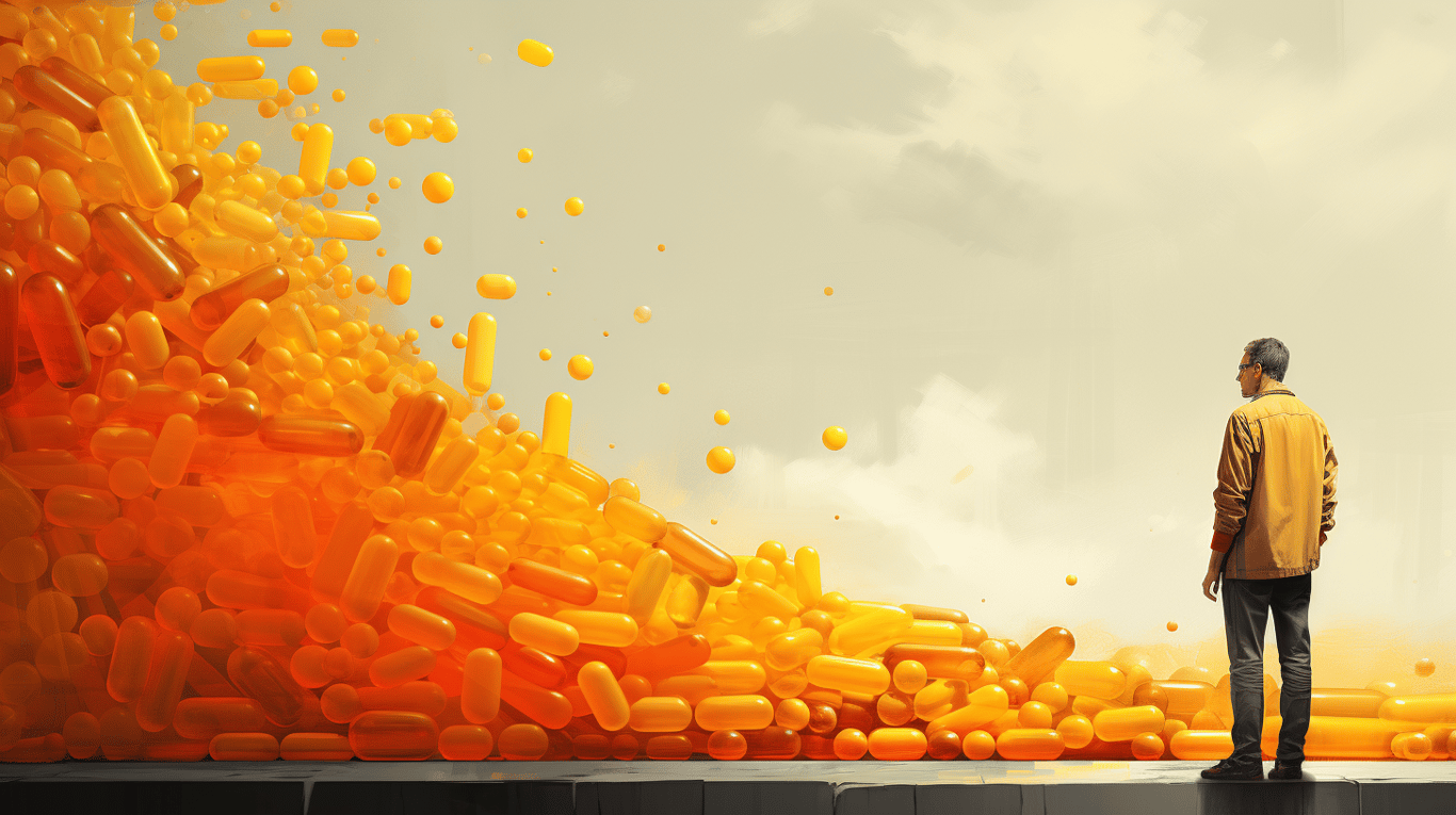 abstract image of a researcher studying a bottle of drug.