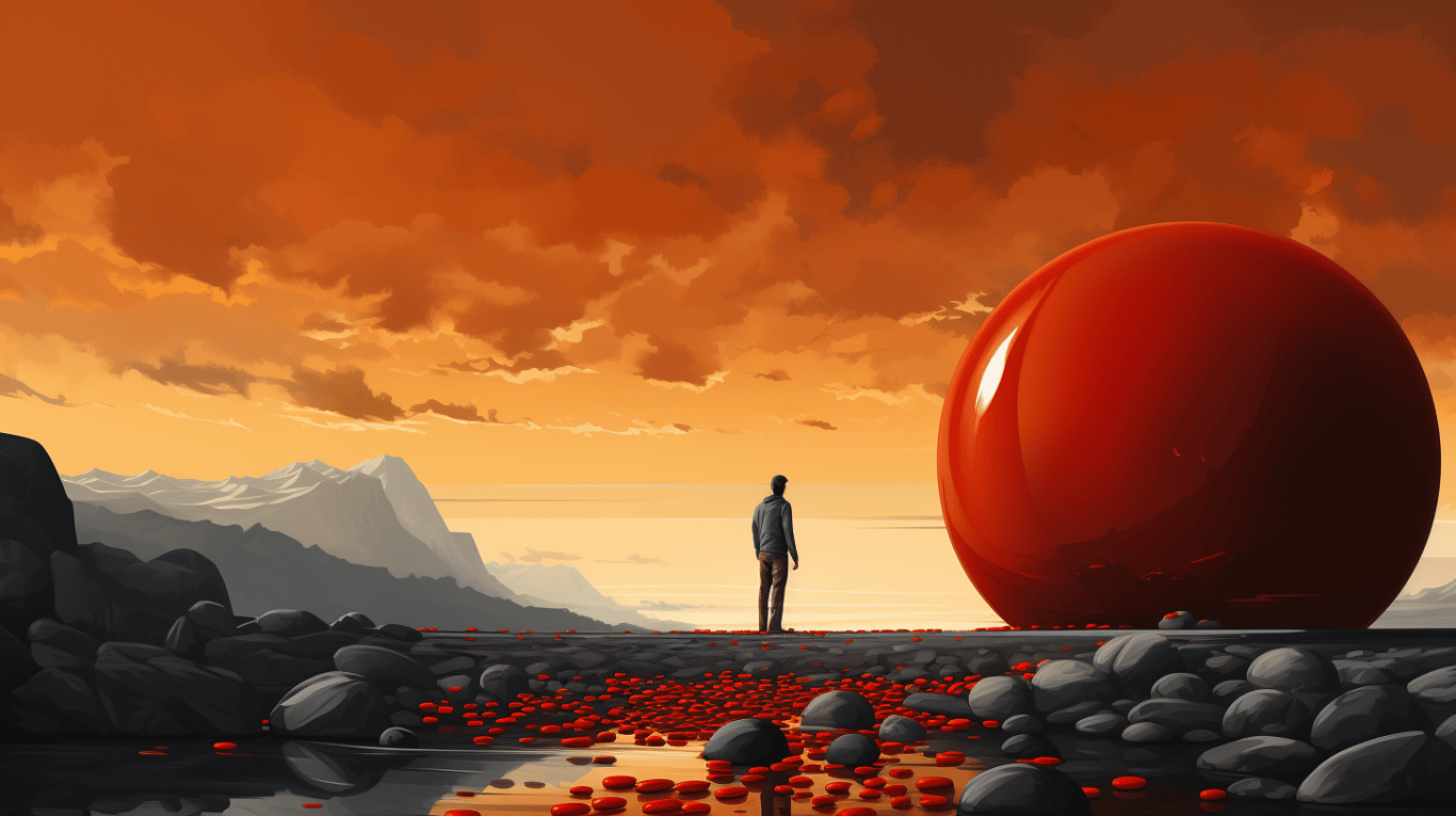 abstract image of a researcher studying a bottle of drug.