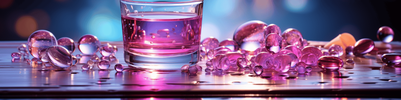 image of drug pills surrounding a glass of water symbolizing drug consumption