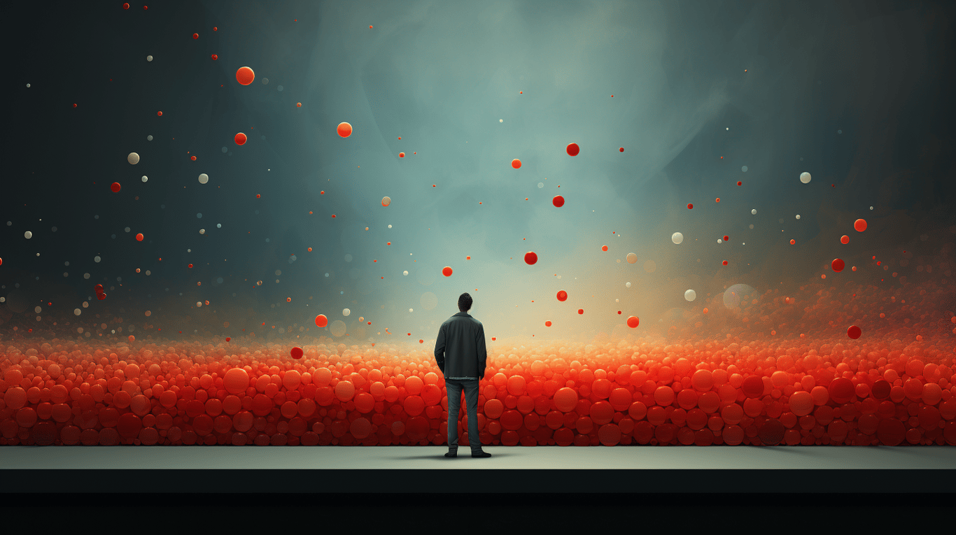 abstract image of a researcher studying a bottle of drug.