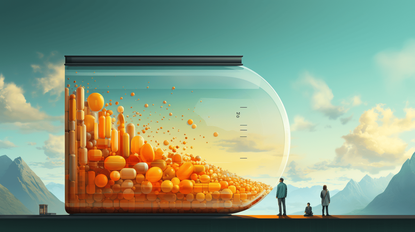 abstract image of a researcher studying a bottle of drug.