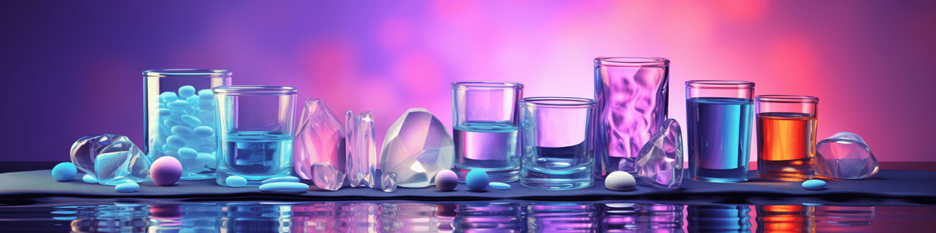 image of drug pills surrounding a glass of water symbolizing drug consumption