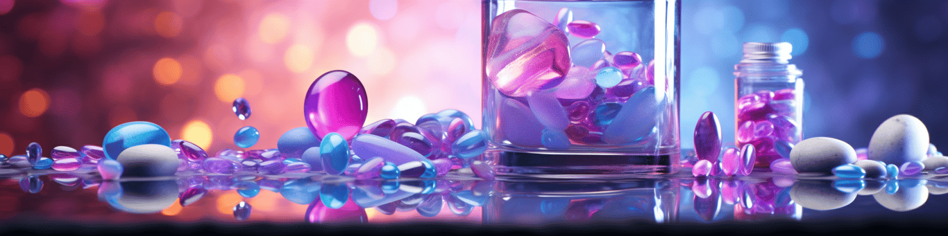 image of drug pills surrounding a glass of water symbolizing drug consumption