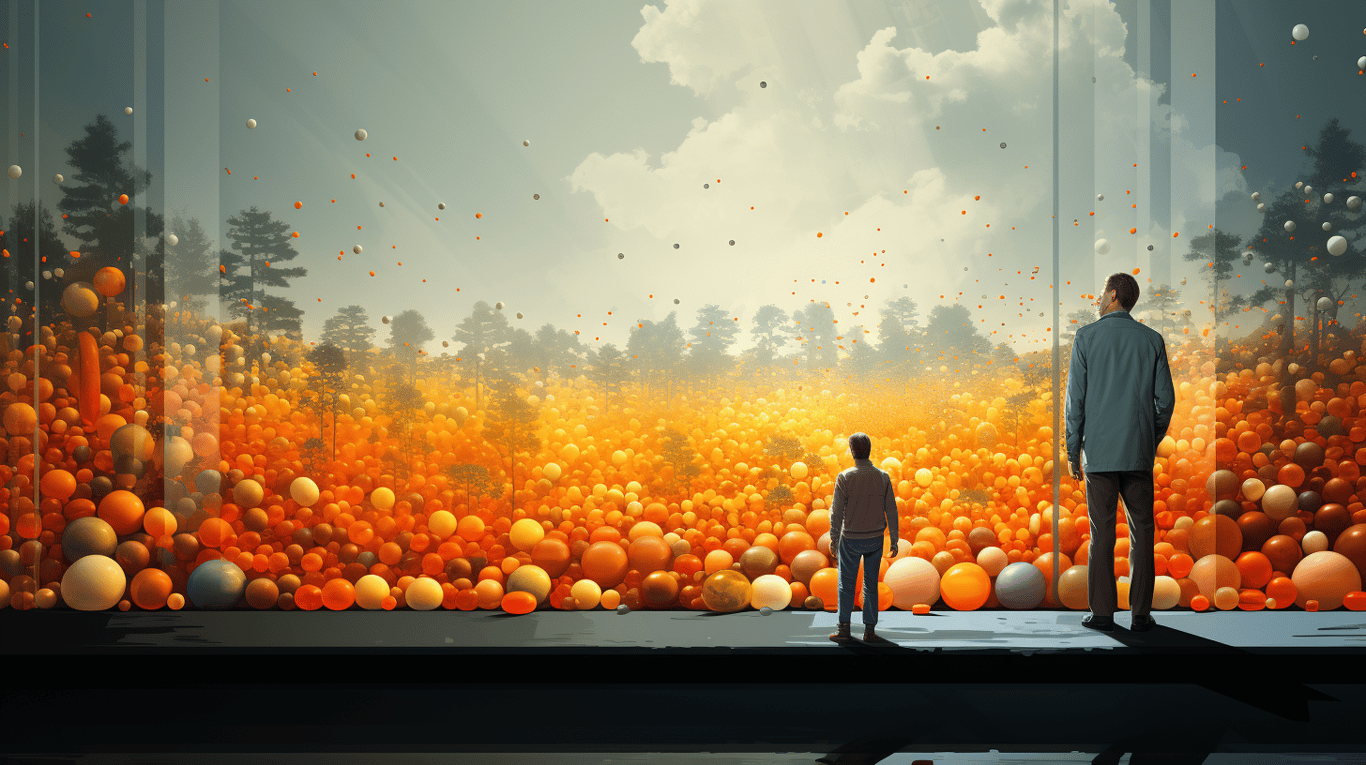 abstract image of a researcher studying a bottle of drug.