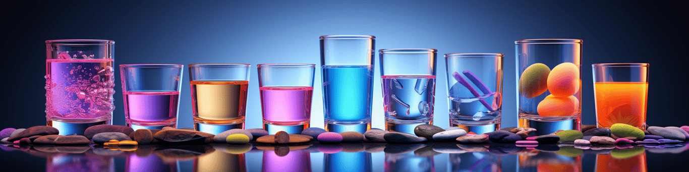 image of drug pills surrounding a glass of water symbolizing drug consumption