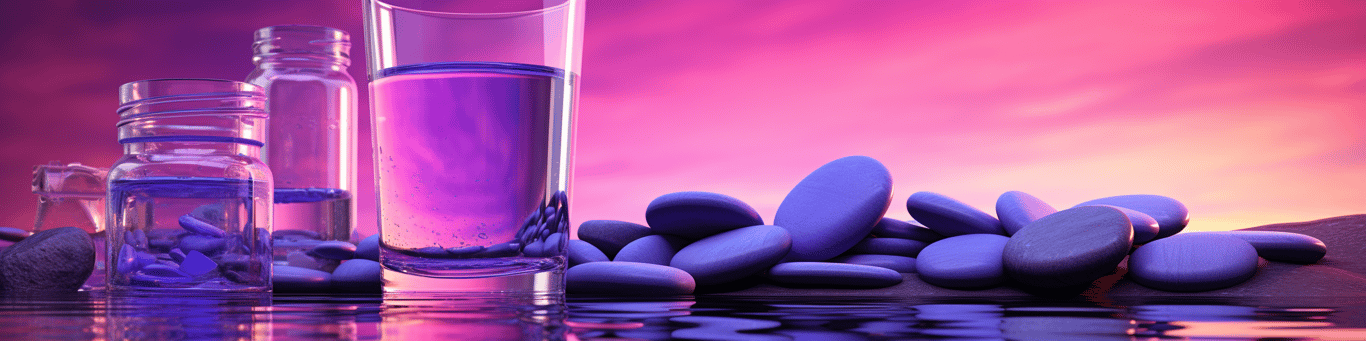 image of drug pills surrounding a glass of water symbolizing drug consumption