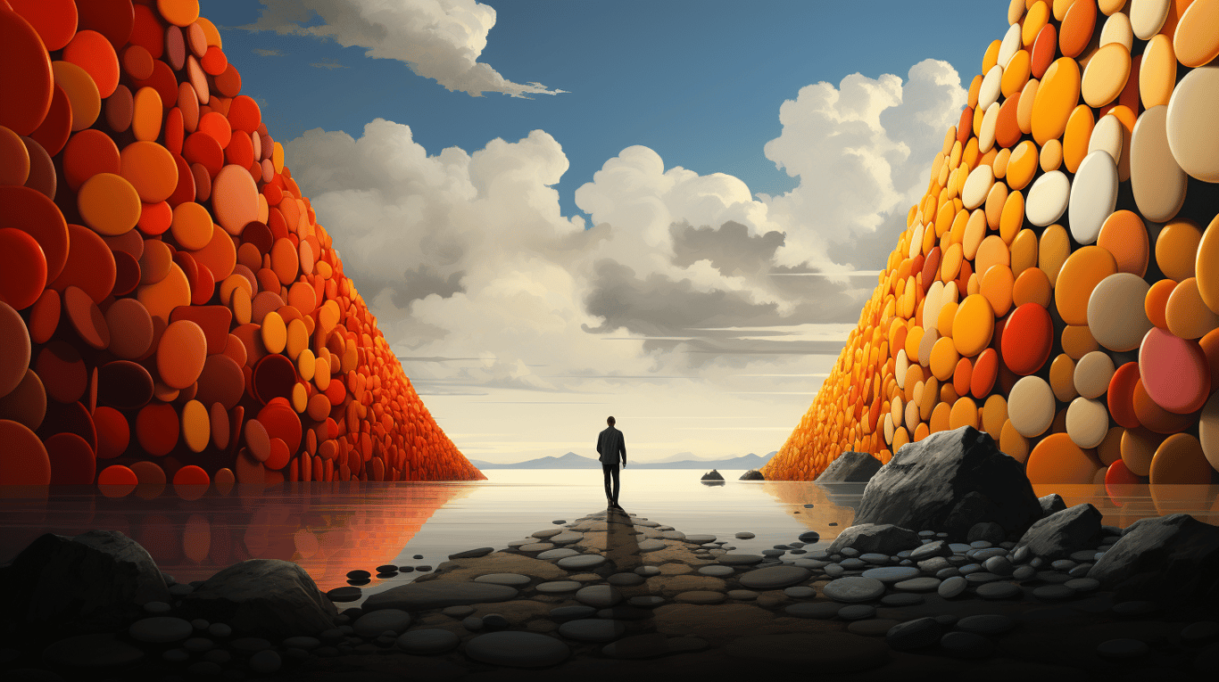 abstract image of a researcher studying a bottle of drug.