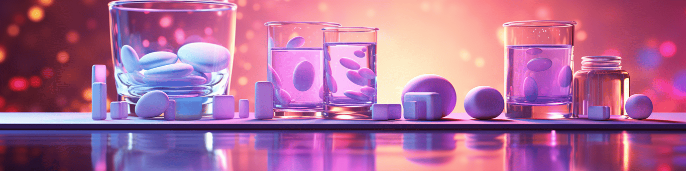 image of drug pills surrounding a glass of water symbolizing drug consumption
