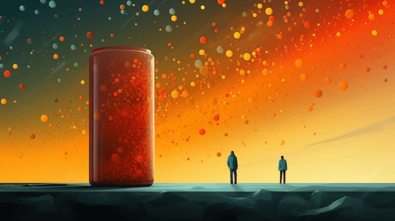 abstract image of a researcher studying a bottle of drug.