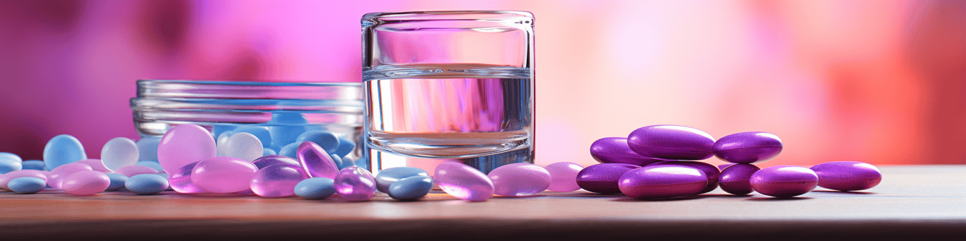 image of drug pills surrounding a glass of water symbolizing drug consumption