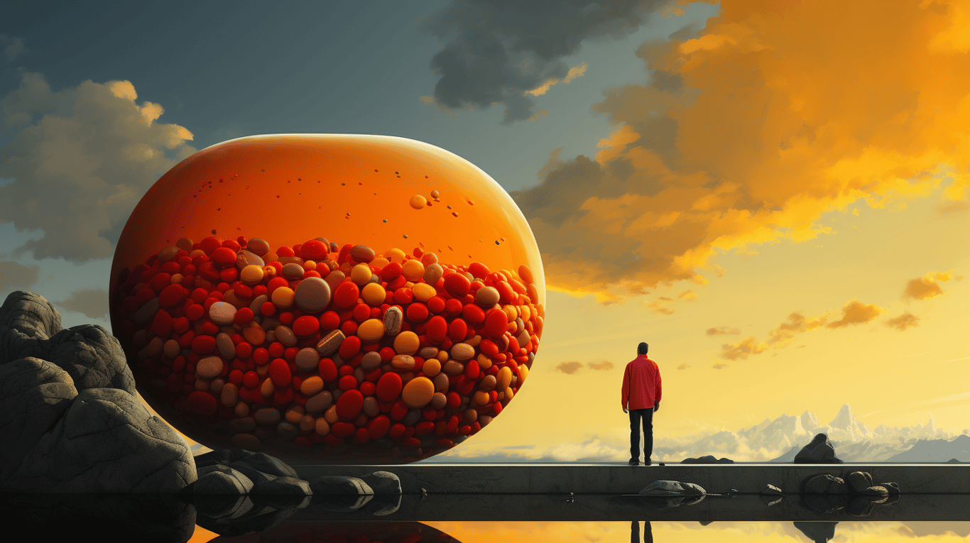 abstract image of a researcher studying a bottle of drug.