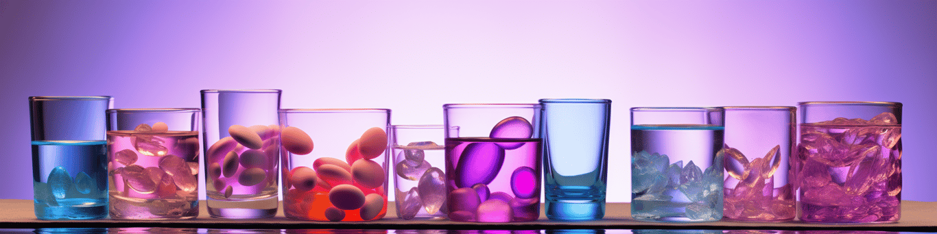 image of drug pills surrounding a glass of water symbolizing drug consumption