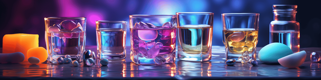 image of drug pills surrounding a glass of water symbolizing drug consumption