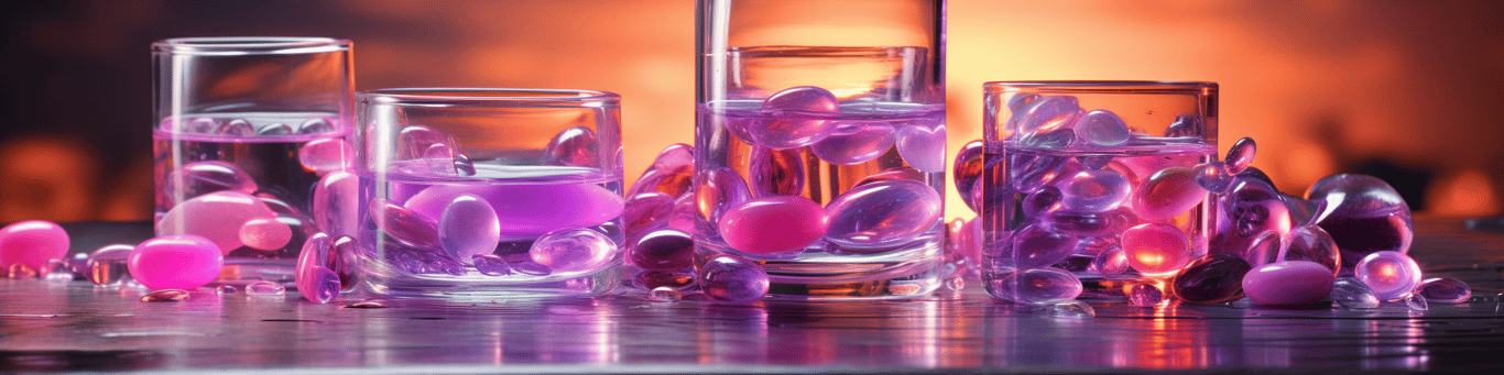 image of drug pills surrounding a glass of water symbolizing drug consumption