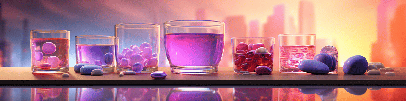 image of drug pills surrounding a glass of water symbolizing drug consumption