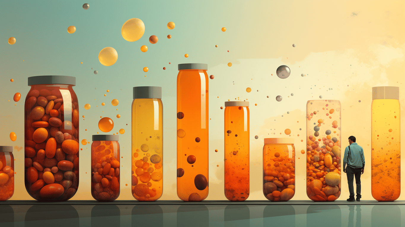 abstract image of a researcher studying a bottle of drug.