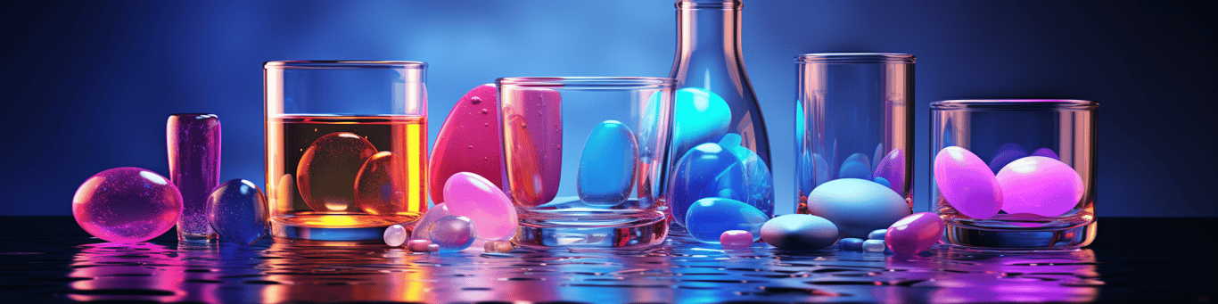 image of drug pills surrounding a glass of water symbolizing drug consumption