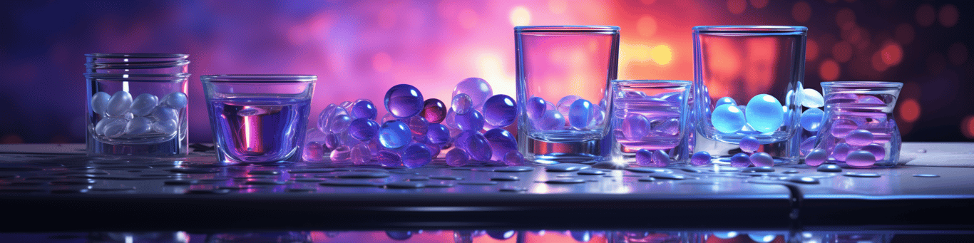 image of drug pills surrounding a glass of water symbolizing drug consumption